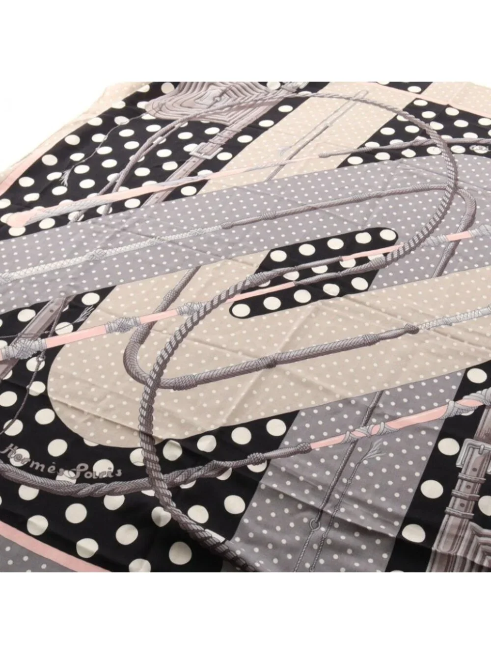 Hermes Scarf Carre Geant 140 Clic Clac a Pois Gray Black Silk - Picture 2 of 8